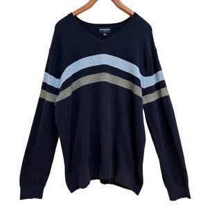 Banana Republic Men’s Cotton Striped Pullover Navy V Neck Sweater, Size XL
